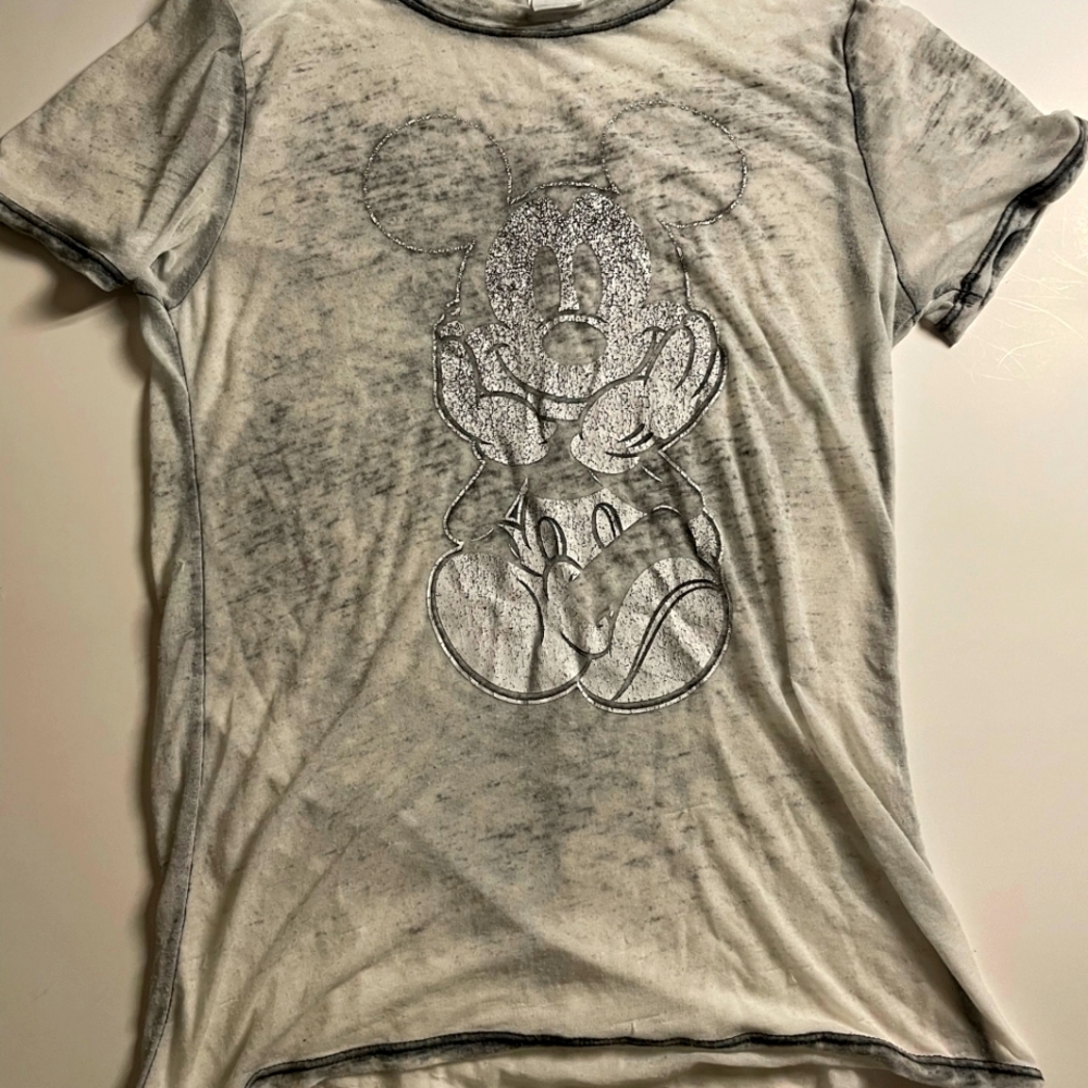 Disney Mickey Mouse Thin T Shirt Women's Size XS Short Sleeve Black and White